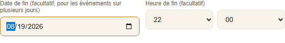 End date and End time fields together