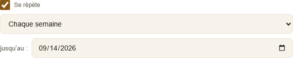Repeats checkbox with frequency and until-date fields